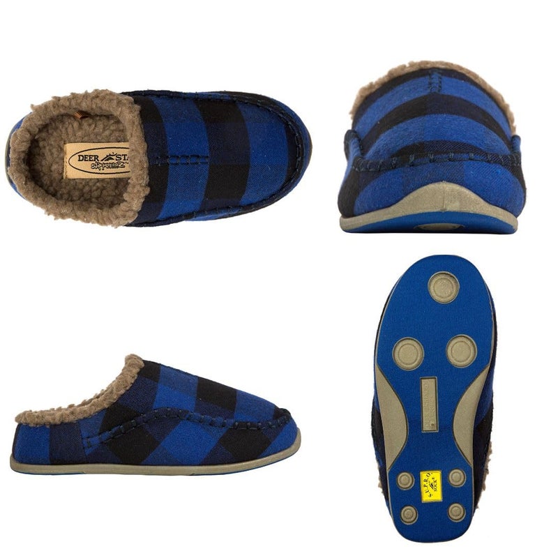 Deer Stags Kids' Lil Nordic Plaid Slipper in Blue/Black / 2 Little Kid - Image 2